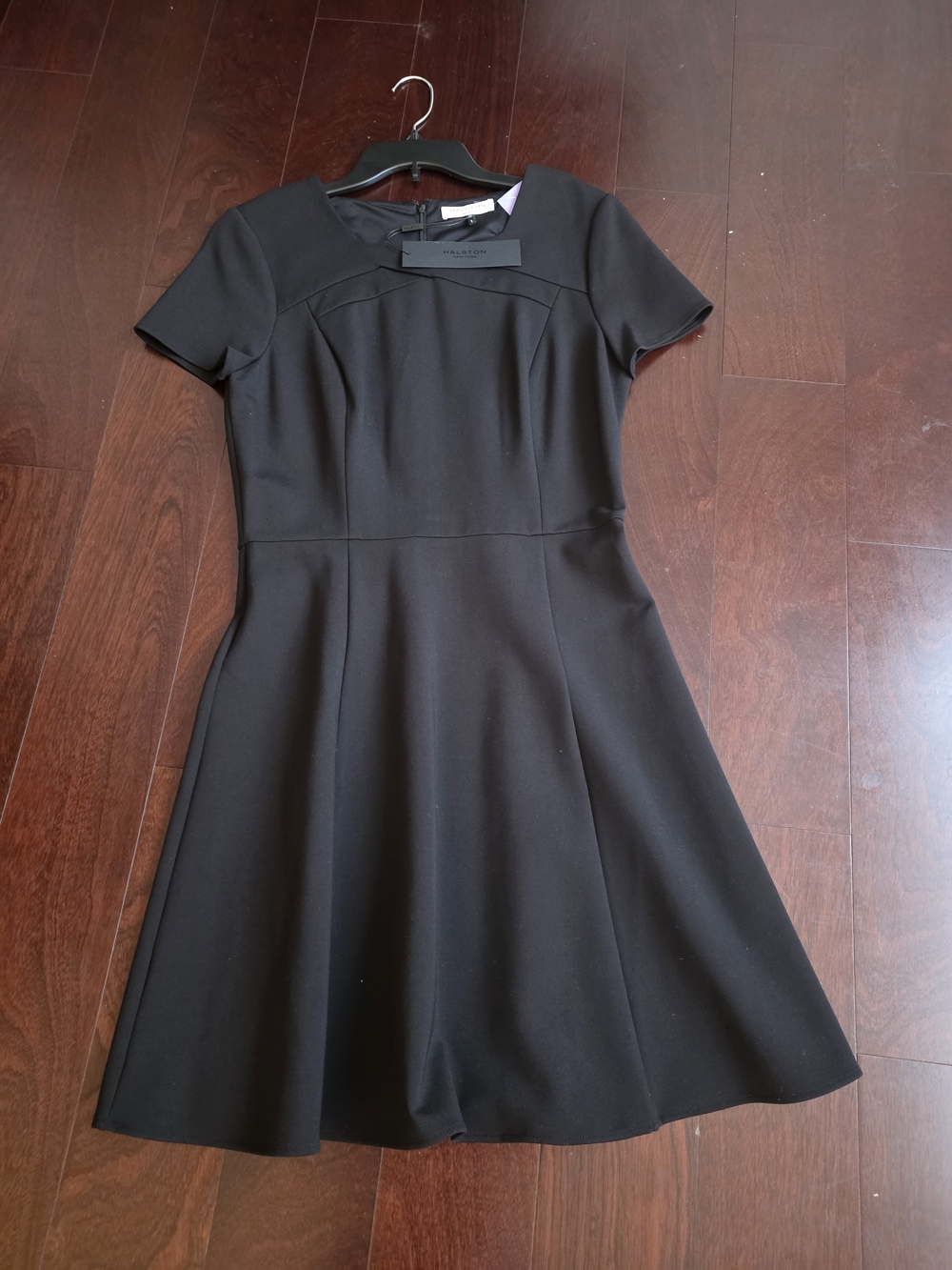 Halston Heritage Black Fit-and-Flare Short Sleeve Dress